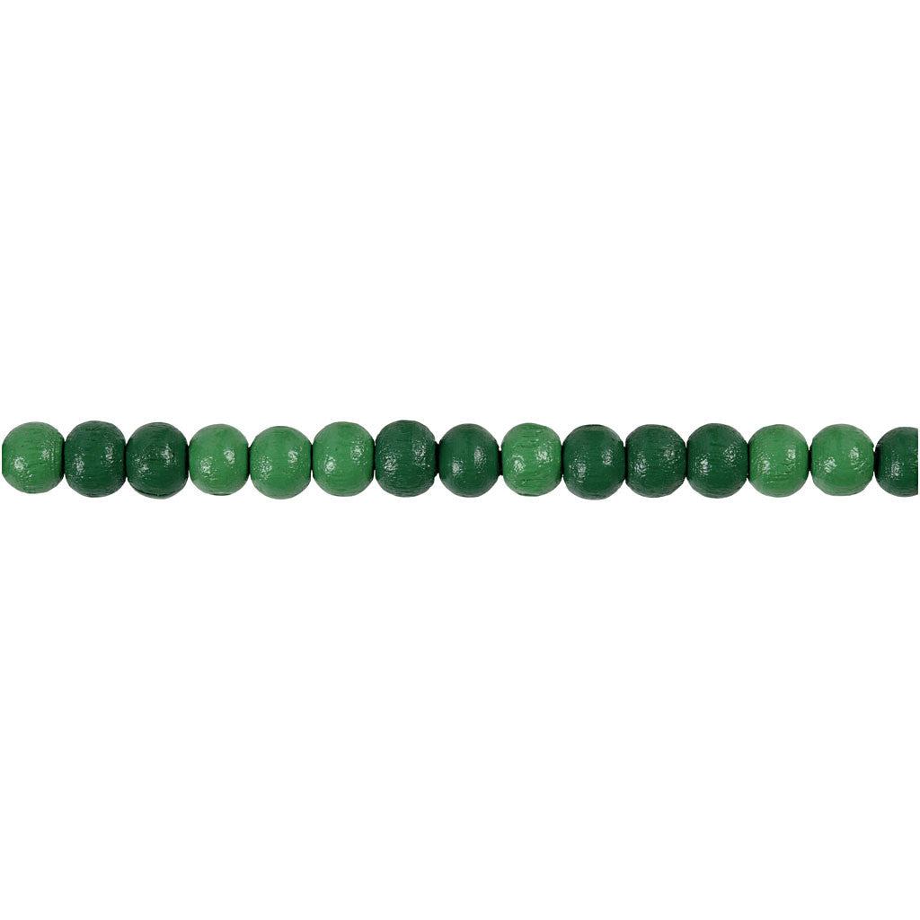 Wooden Beads, dia. 5 mm, hole size 1,5 mm, ca. 150 pc, green, 6 g/ 1 pack [HOB-570397]