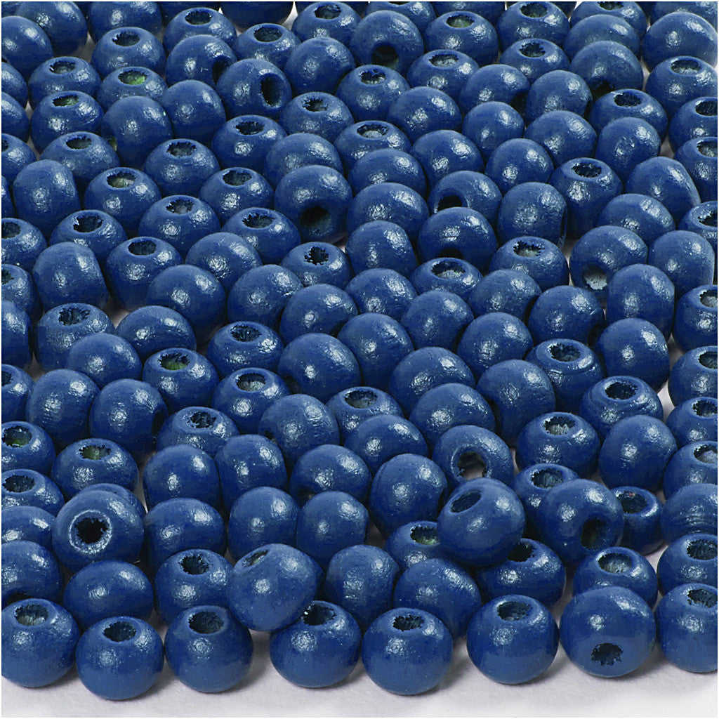Wooden Beads, dia. 5 mm, hole size 1,5 mm, ca. 150 pc, blue, 6 g/ 1 pack [HOB-570398]