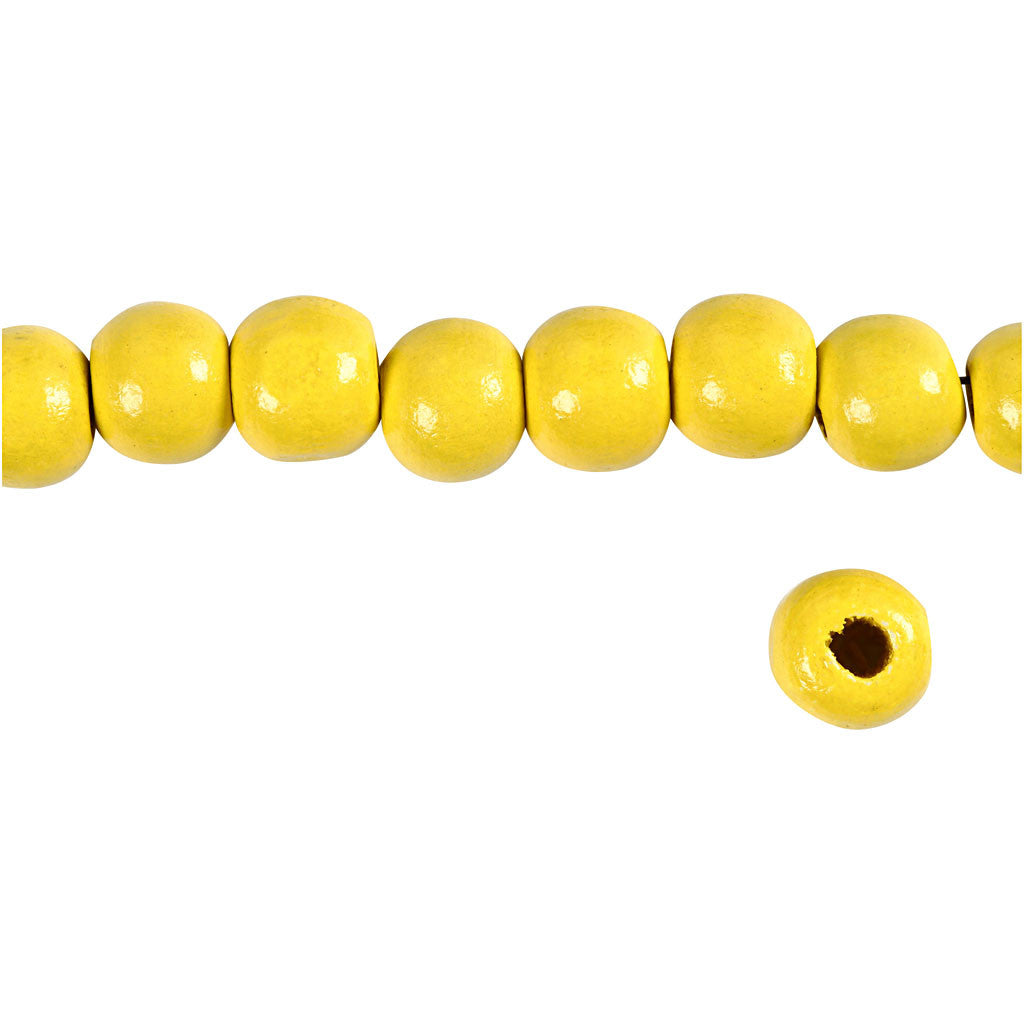 Wooden Beads, dia. 12 mm, hole size 3 mm, ca. 40 pc, yellow, 22 g/ 1 pack [HOB-570413]