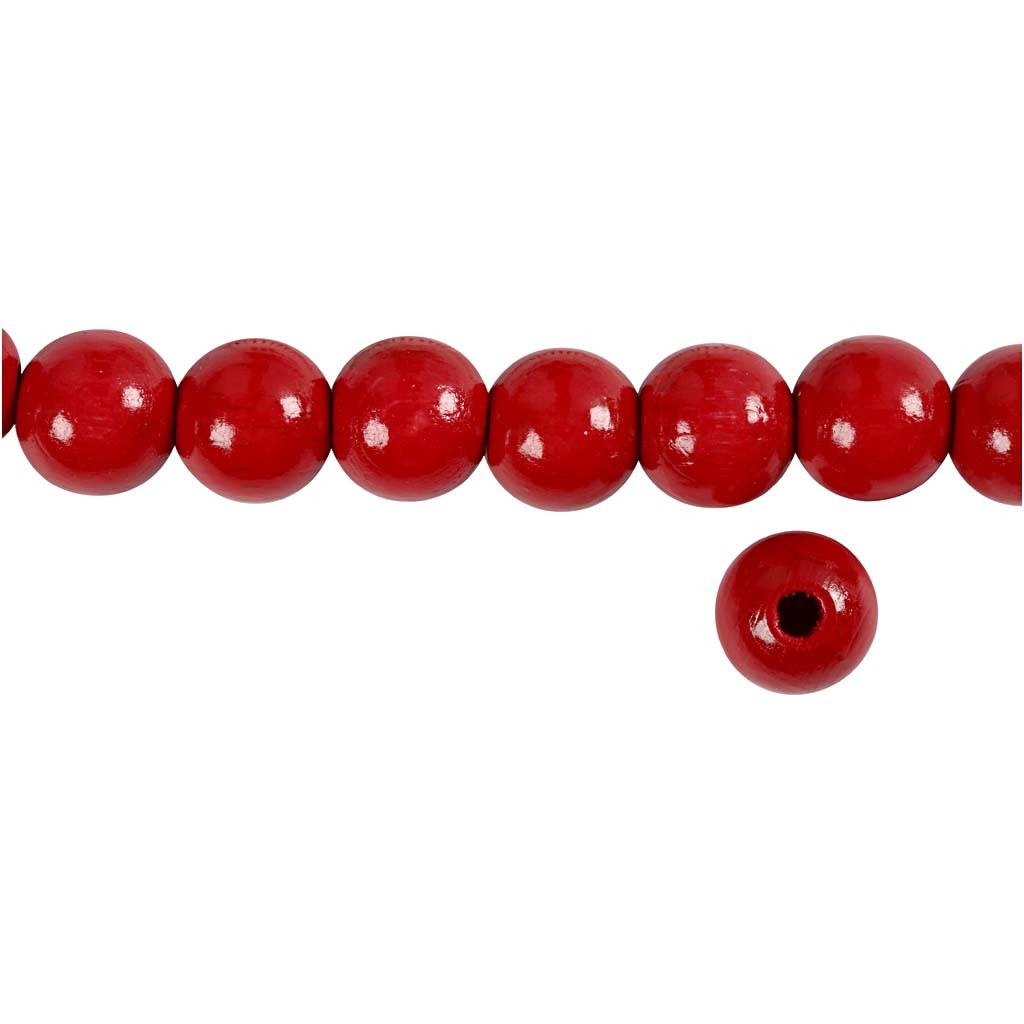 Wooden Beads, dia. 12 mm, hole size 3 mm, ca. 40 pc, red, 22 g/ 1 pack [HOB-570414]