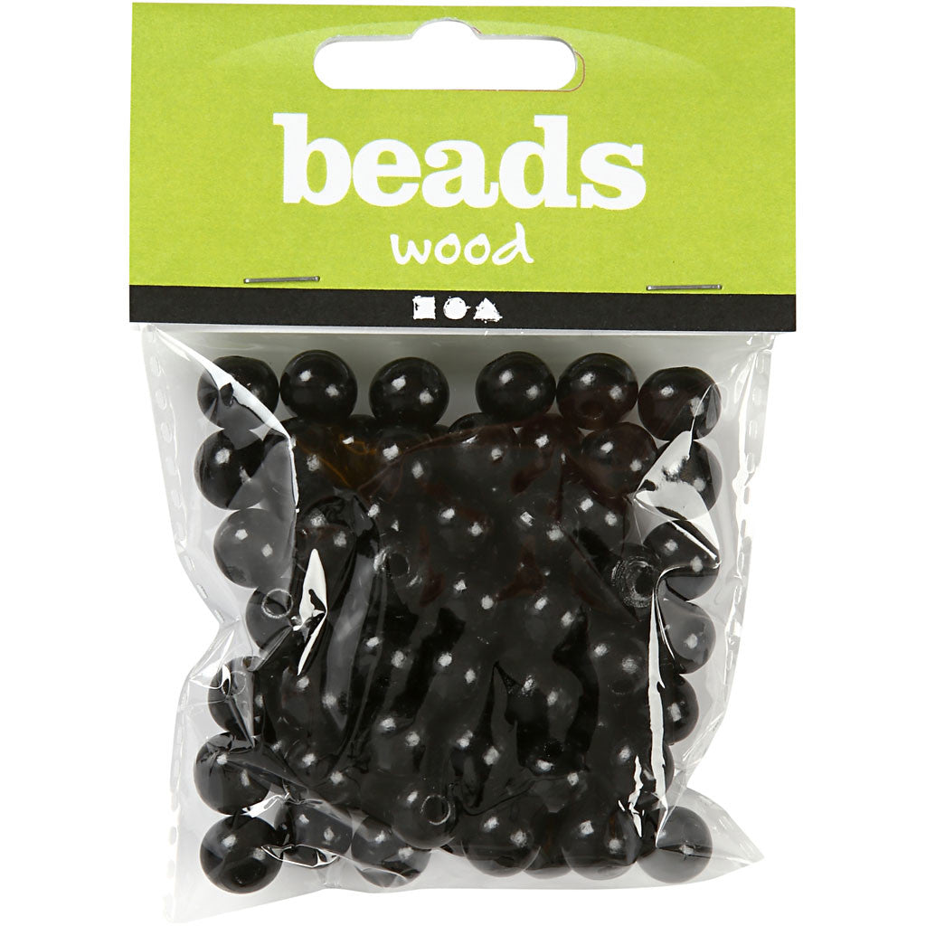 Wooden Beads, dia. 12 mm, hole size 3 mm, black, 22g/ 1 pack [HOB-570415]