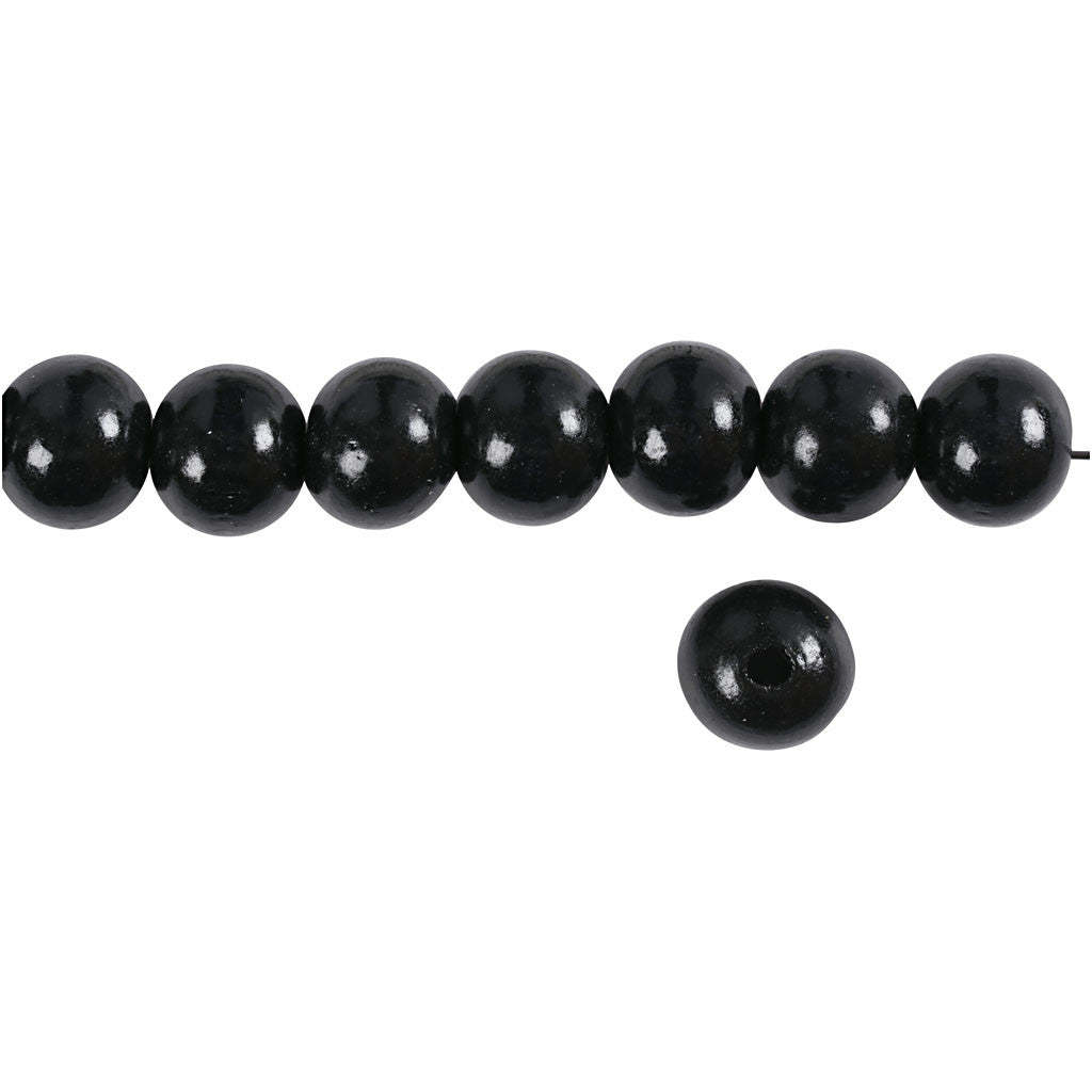 Wooden Beads, dia. 12 mm, hole size 3 mm, black, 22g/ 1 pack [HOB-570415]