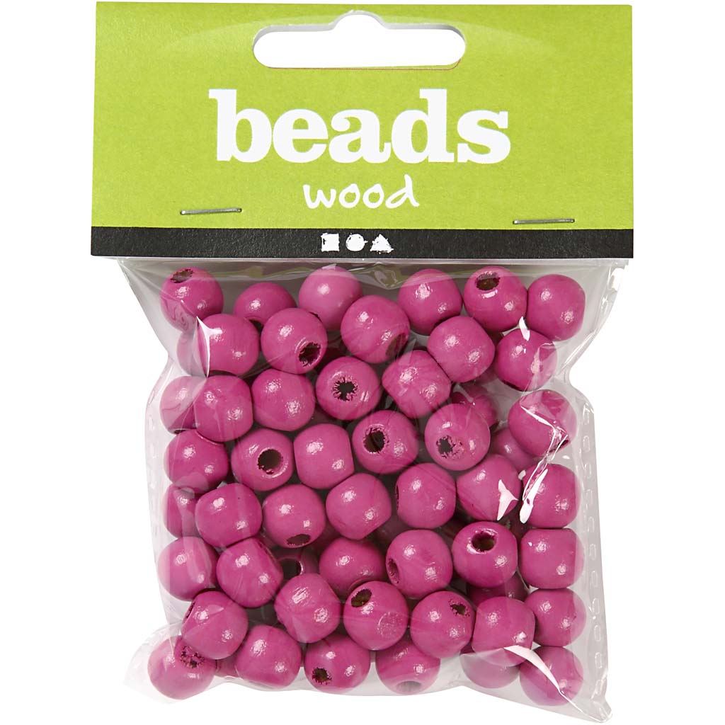 Wooden Beads, pink, D 12 mm, hole size 3 mm, 22 g/ 1 pack, 40 pc [HOB-570416]