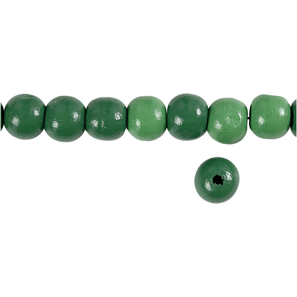 Wooden Beads, dia. 12 mm, hole size 3 mm, ca. 40 pc, green, 22 g/ 1 pack [HOB-570417]