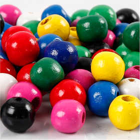 Wooden Beads Mix, dia. 12 mm, hole size 3 mm, ca. 40 asstd., assorted colours, 22 g/ 1 pack [HOB-570419]