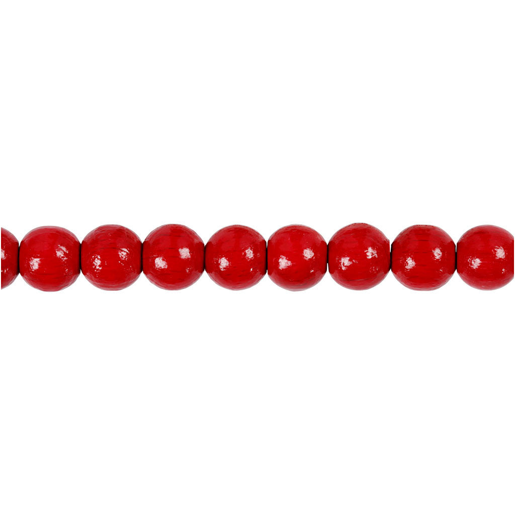 Wooden Beads, dia. 8 mm, hole size 2 mm, ca. 80 pc, red, 15 g/ 1 pack [HOB-570494]