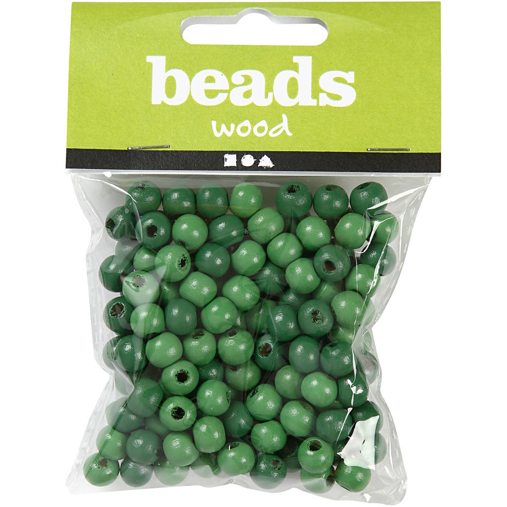 Wooden Beads, dia. 8 mm, hole size 2 mm, ca. 80 pc, green, 15 g/ 1 pack [HOB-570497]