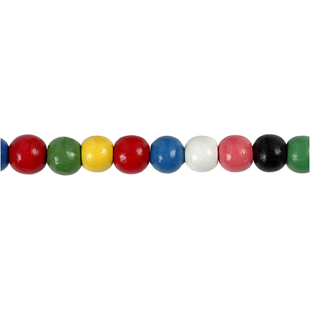 Wooden Beads Mix, dia. 8 mm, hole size 2 mm, ca. 80 pc, assorted colours, 15 g/ 1 pack [HOB-570499]