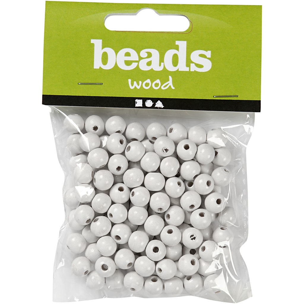 Wooden Beads, dia. 10 mm, hole size 3 mm, white, 20g/ 1 pack [HOB-570592]