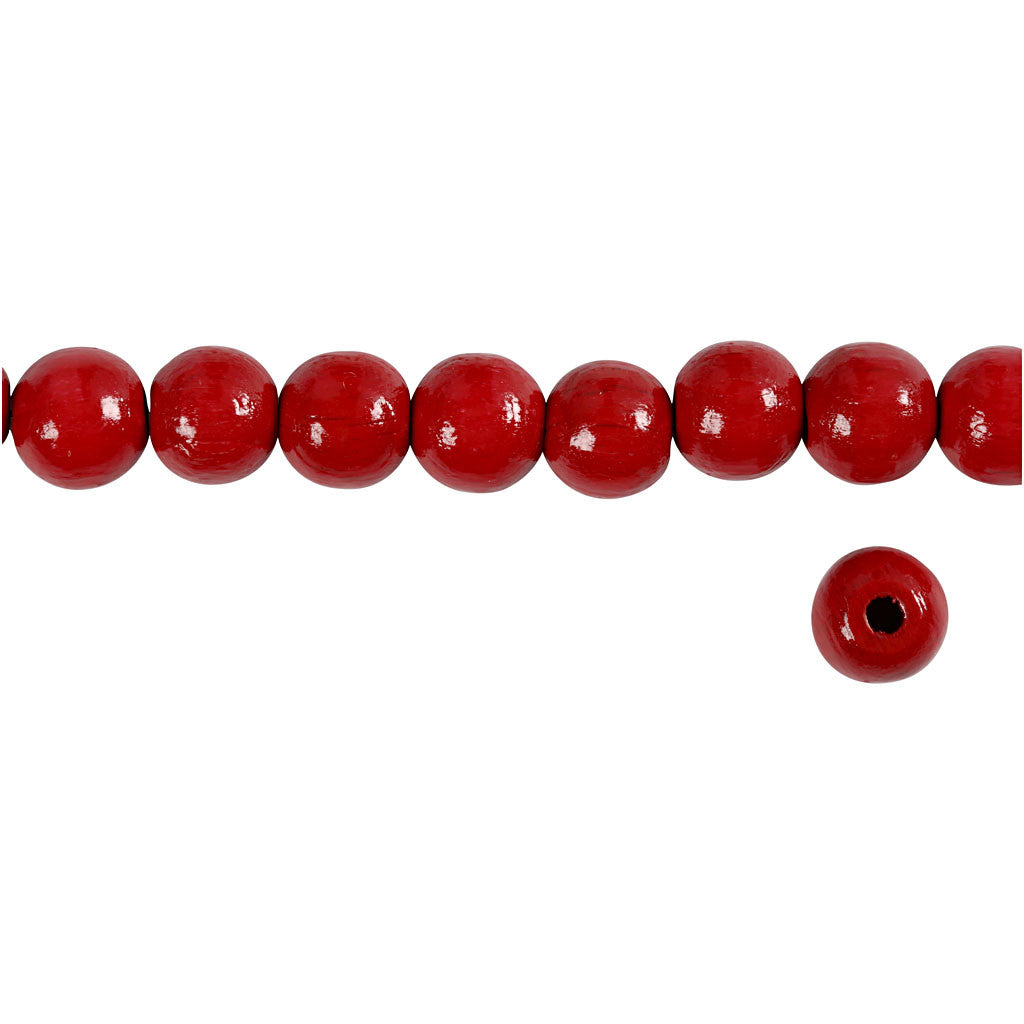 Wooden Beads, dia. 10 mm, hole size 3 mm, ca. 70 pc, red, 20 g/ 1 pack [HOB-570594]