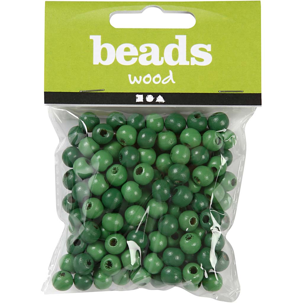 Wooden Beads, dia. 10 mm, hole size 3 mm, ca. 70 pc, green, 20 g/ 1 pack [HOB-570597]