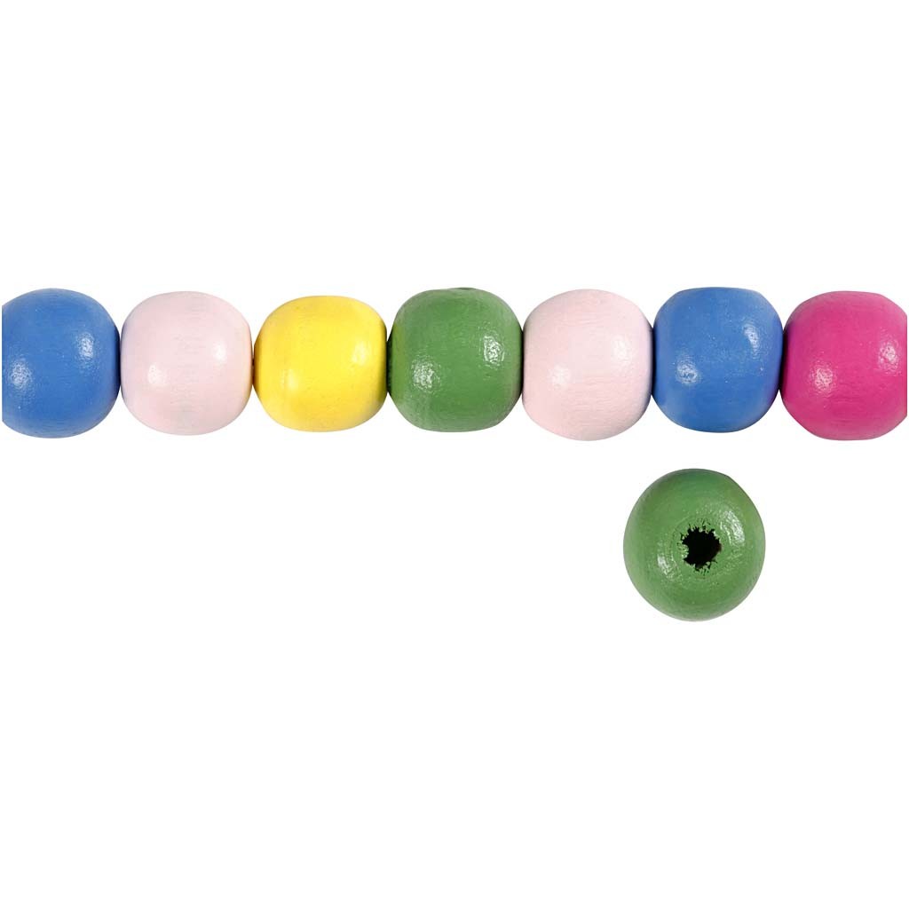 Wooden Beads, dia. 10 mm, hole size 2,5-3 mm, ca. 70 asstd., assorted colours, 22 g/ 1 pack [HOB-571231]