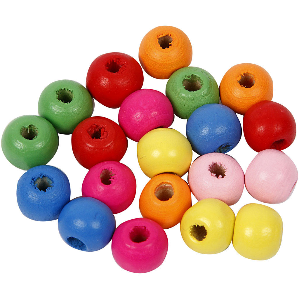 Wooden Beads, dia. 10 mm, hole size 2,5-3 mm, ca. 1500 pc, assorted colours, 500 g/ 1 bag [HOB-57123]
