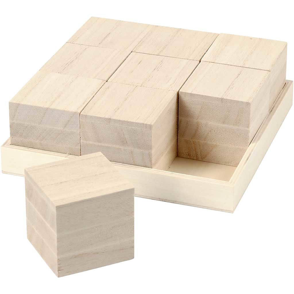 Wooden Cubes, size 4x4x4 cm, 9 pc/ 1 pack [HOB-57398]