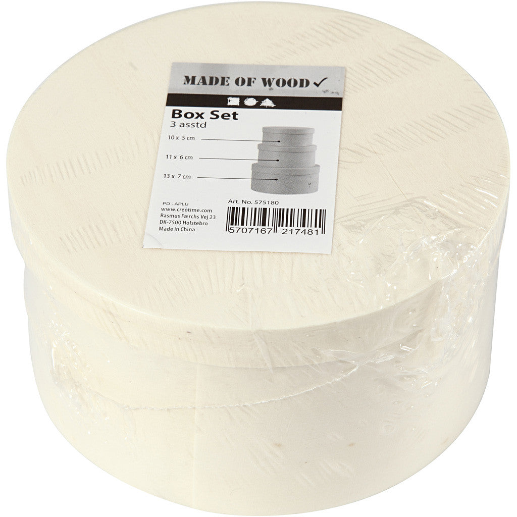 Round Wood Chip Box, H: 5,4+6,5+7,3 cm, dia. 10+11+13 cm, 3 pc/ 1 set [HOB-575180]