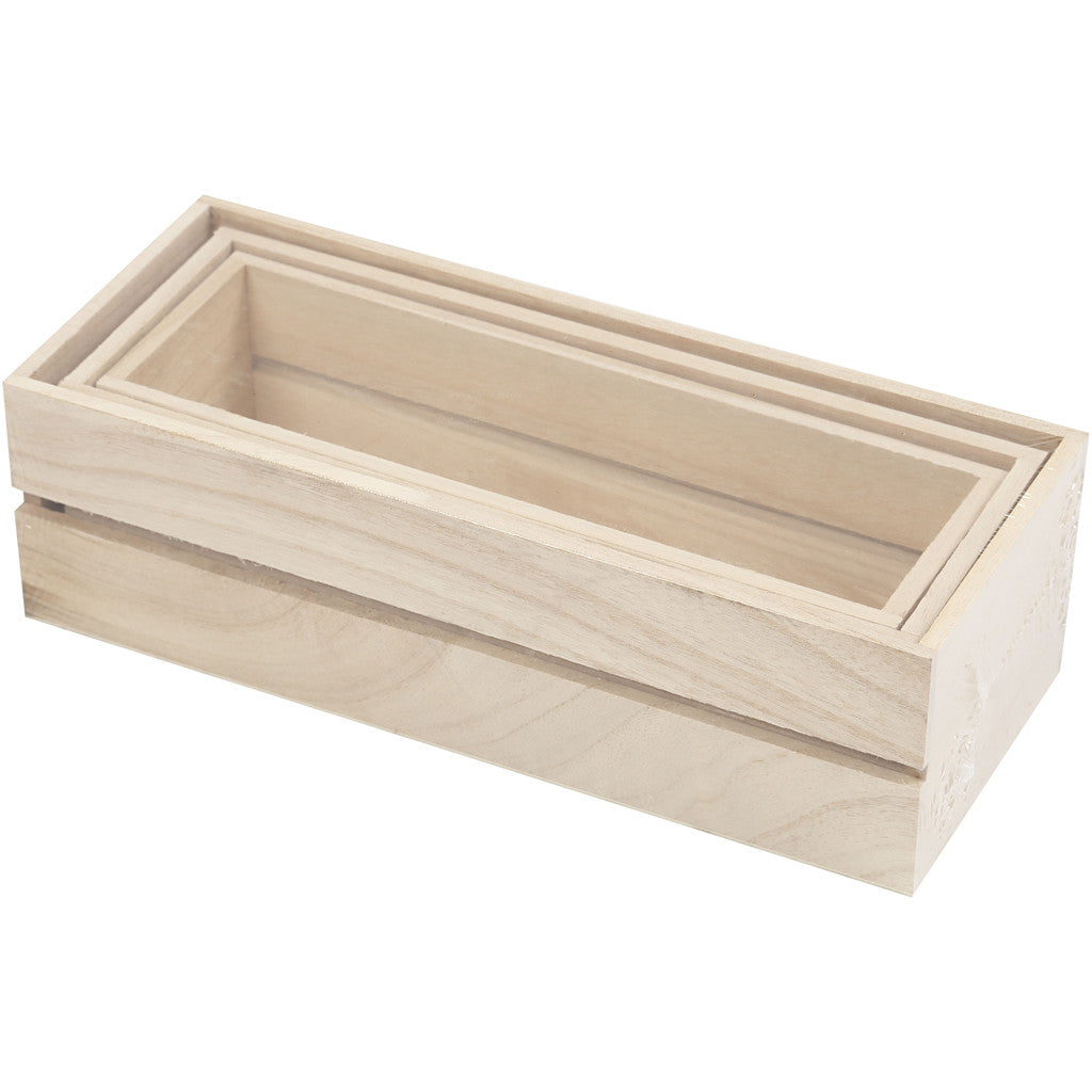 Wood Boxes, H: 6,5+7+7,5 cm, L: 22+23,5+25 cm, W: 7+8,5+10 cm, 3 pc/ 1 set [HOB-57695]