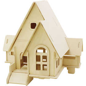 3D Wooden Construction Kit, House with ramp, size 22,5x17,5x20,5, 1 pc [HOB-57874]