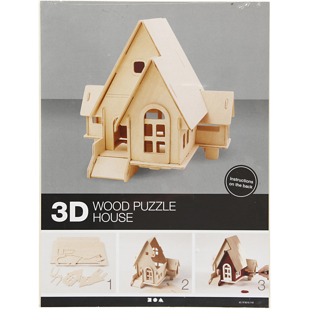 3D Wooden Construction Kit, House with ramp, size 22,5x17,5x20,5, 1 pc [HOB-57874]