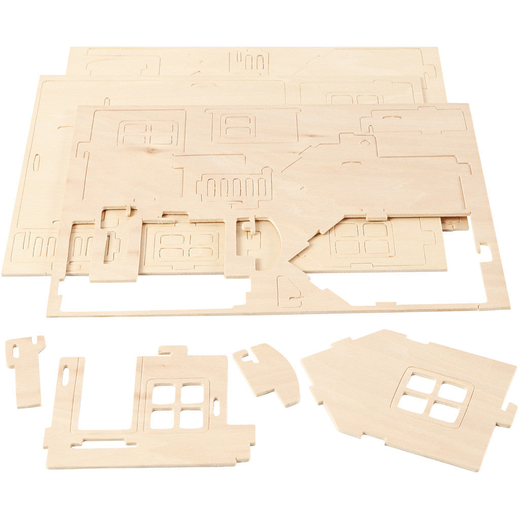 3D Wooden Construction Kit, House with terrace, size 19x17,5x15, 1 pc [HOB-57875]