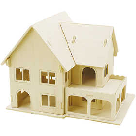 3D Wooden Construction Kit, House with veranda, size 22,5x16x17,5, 1 pc [HOB-57876]