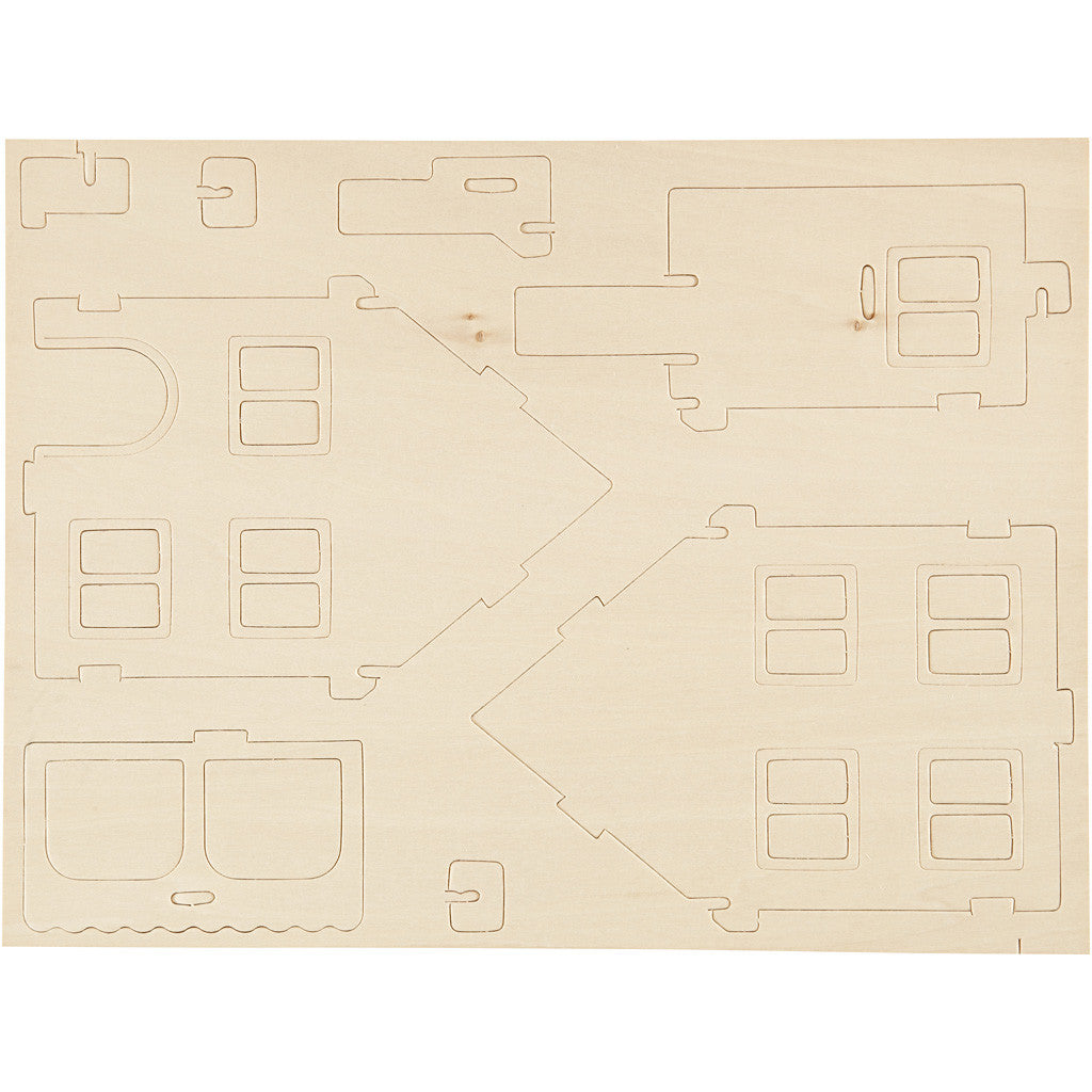 3D Wooden Construction Kit, House with veranda, size 22,5x16x17,5, 1 pc [HOB-57876]