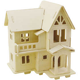 3D Wooden Construction Kit, House with balcony, size 15,8x17,5x19,5, 1 pc [HOB-57877]