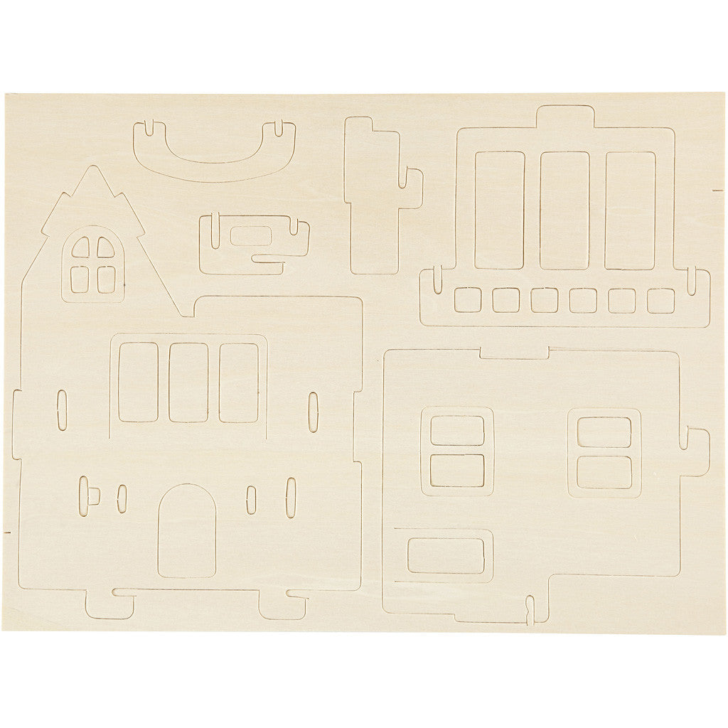 3D Wooden Construction Kit, House with balcony, size 15,8x17,5x19,5, 1 pc [HOB-57877]