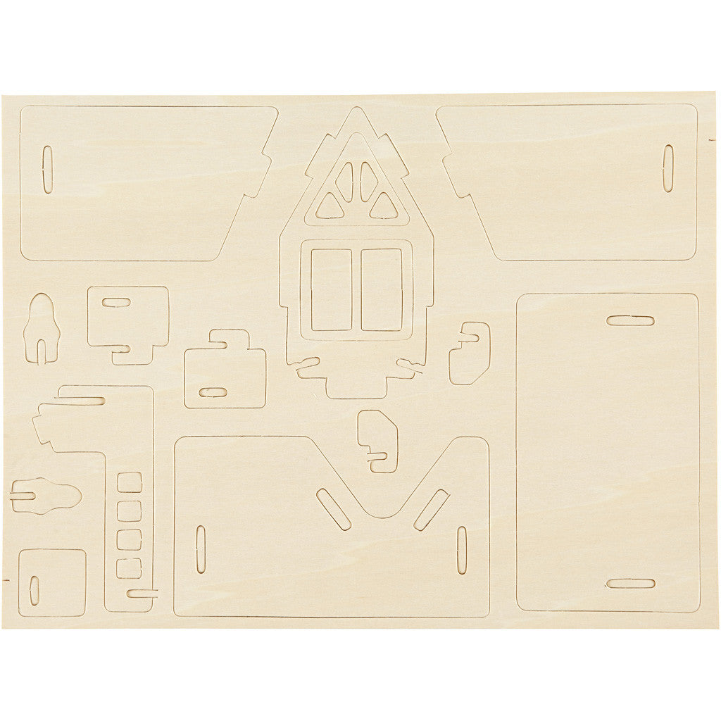 3D Wooden Construction Kit, House with balcony, size 15,8x17,5x19,5, 1 pc [HOB-57877]
