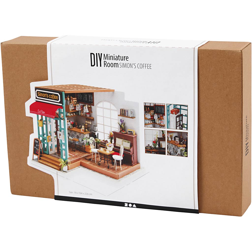 DIY Miniature Room, Coffee shop, H: 19 cm, L: 22,6 cm, W: 19,4 cm, 1 pc [HOB-578921]