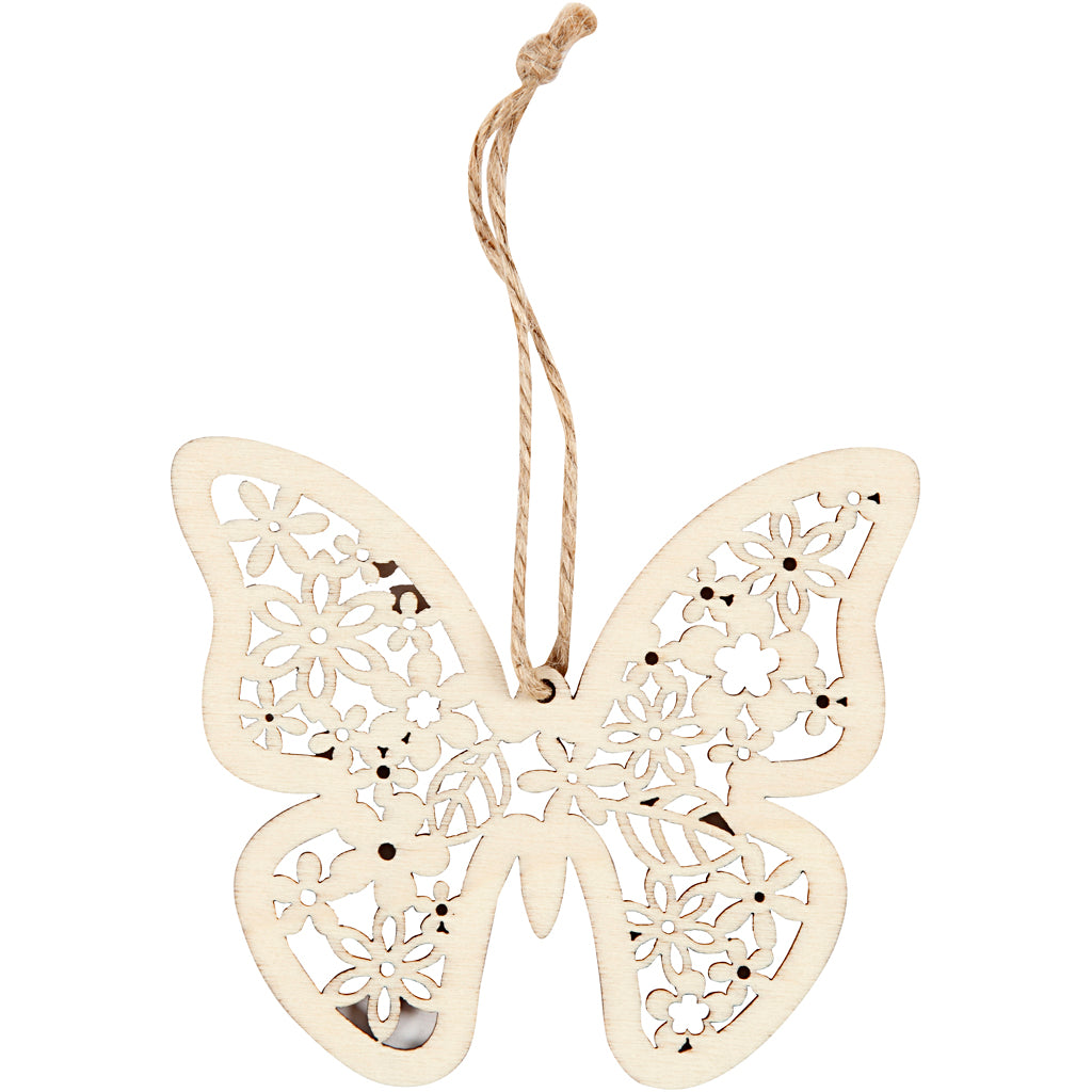 Wooden Ornament, butterfly, flower and bird, H: 10 cm, W: 10 cm, 90 pc/ 1 pack [HOB-57971]
