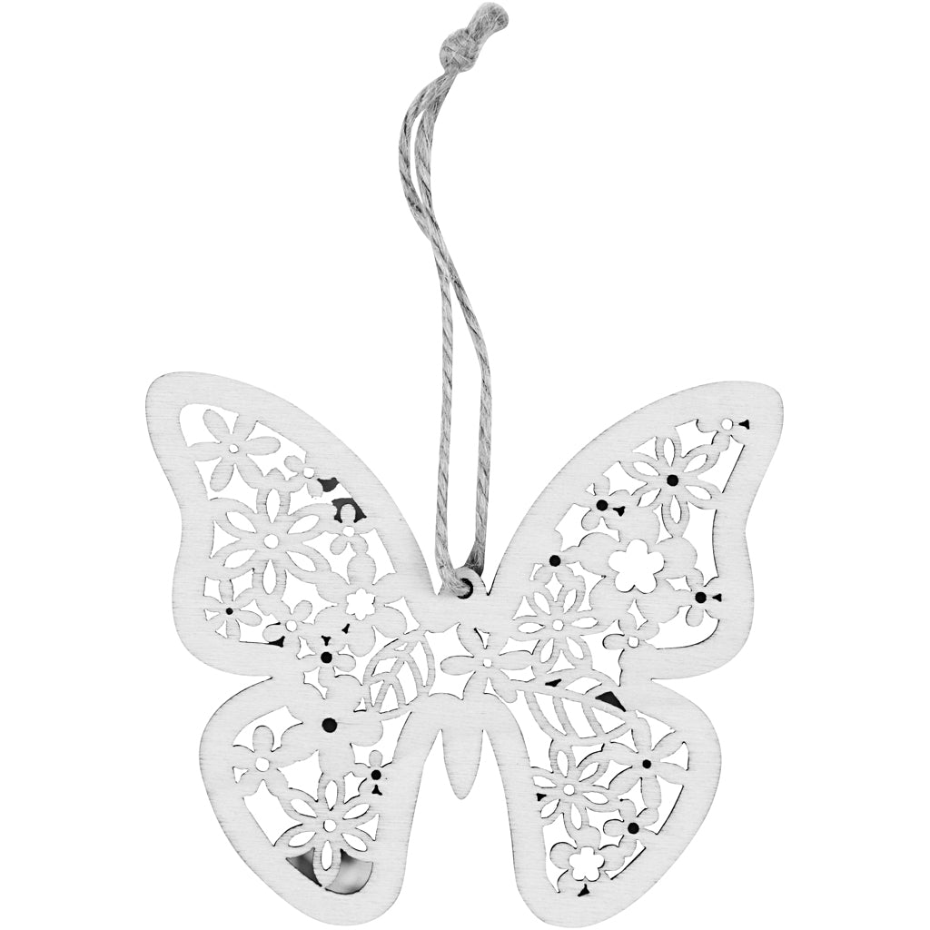 Wooden Ornament, butterfly, flower and bird, H: 10 cm, W: 10 cm, 90 pc/ 1 pack [HOB-57971]