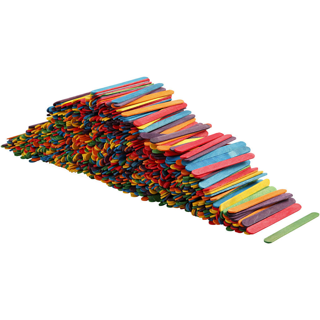 Wood Sticks, L: 11,4 cm, W: 10 mm, assorted colours, 1000 pc/ 1 pack [HOB-57999]