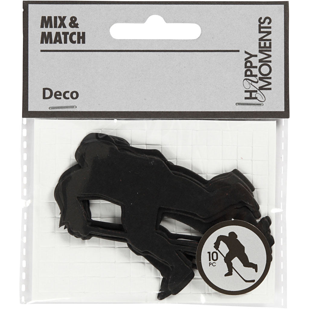 Cardboard Emblem, ice hockey player, size 54x64 mm, black, 10 pc/ 1 pack [HOB-586030]