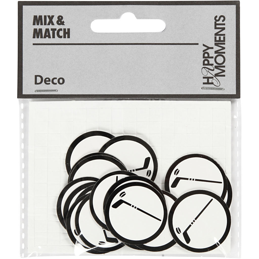 Cardboard Emblem, dia. 25 mm, white/black, 20 pc/ 1 pack [HOB-586031]