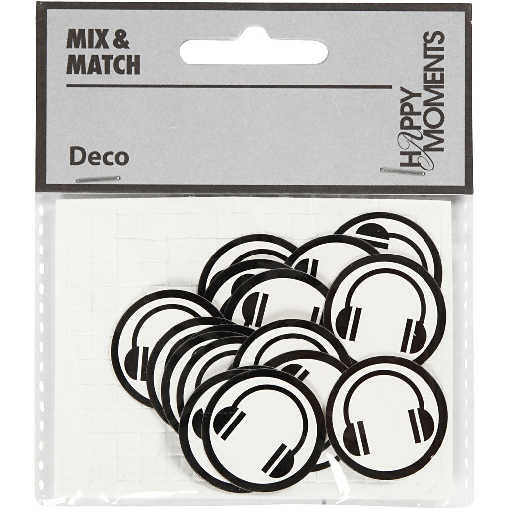 Cardboard Emblem, dia. 25 mm, white/black, 20 pc/ 1 pack [HOB-586041]