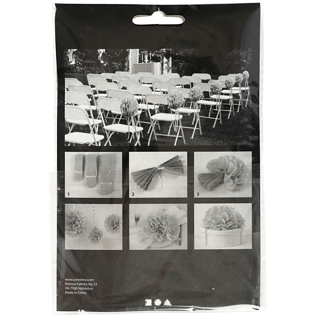 Tissue Pompons, dia. 20+24+30 cm, 16 g, black, 3 pc/ 1 pack [HOB-590002]