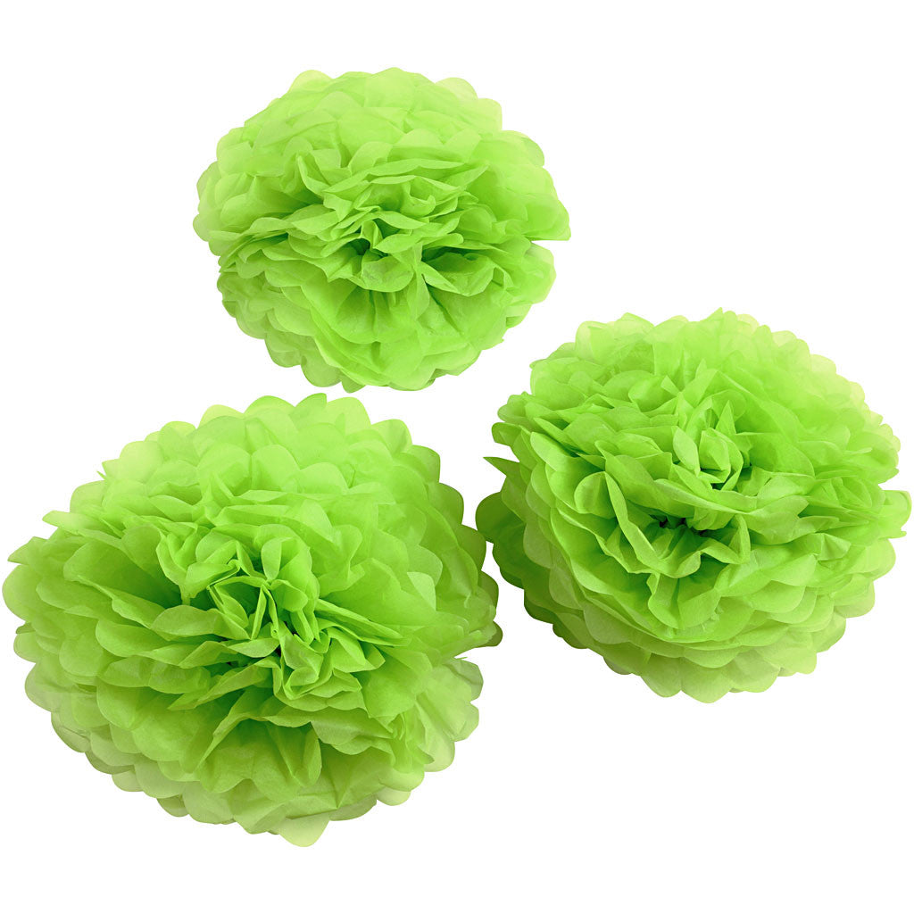 Tissue Pompons, dia. 20+24+30 cm, 16 g, lime green, 3 pc/ 1 pack [HOB-590007]