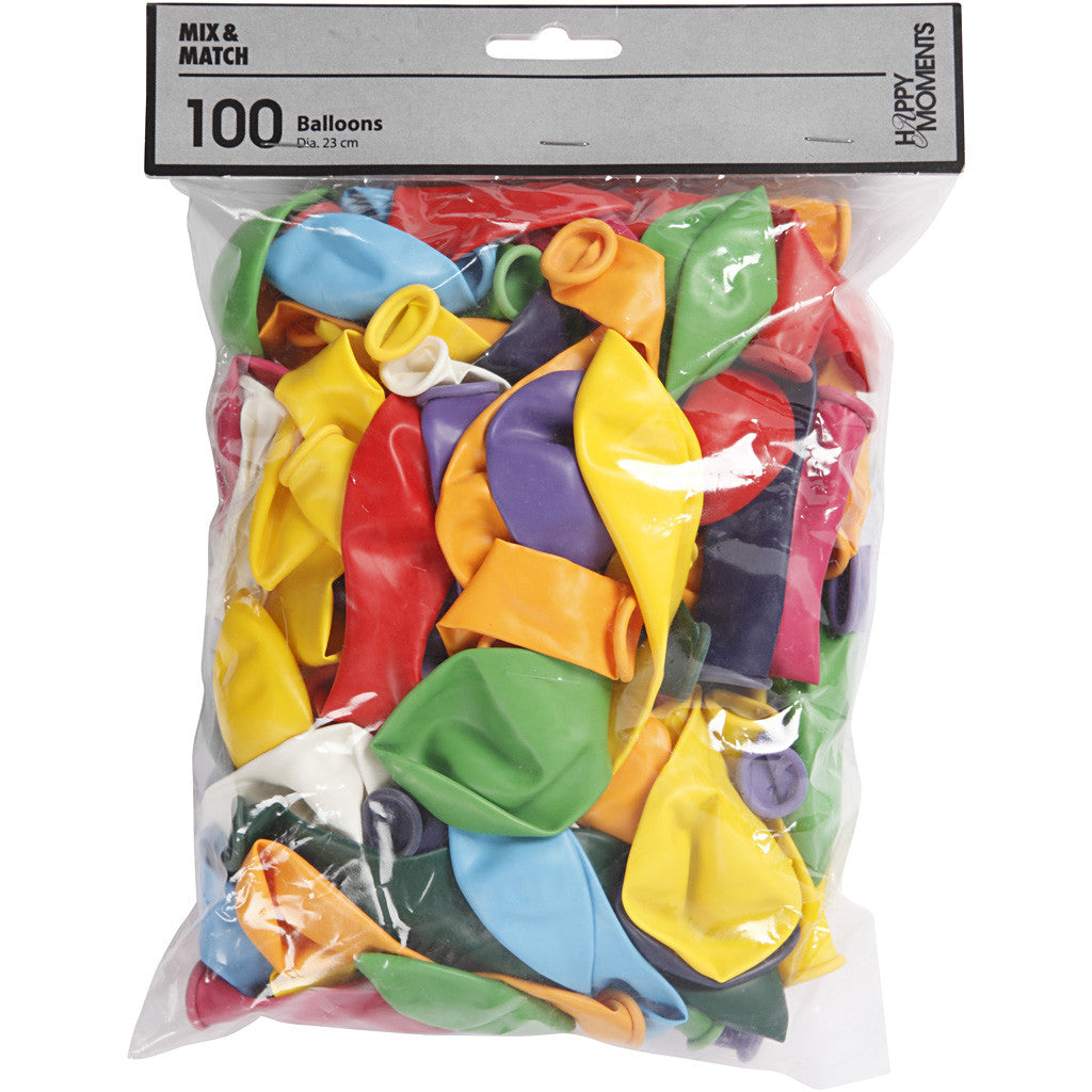 Balloons, Round, dia. 23 cm, assorted colours, 100 pc/ 1 pack [HOB-59107]