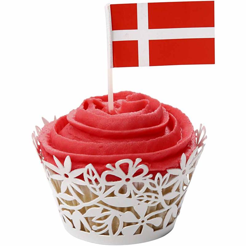 Cake Flags, H: 6,5 cm, size 4,1x2,9 cm, 100 pc/ 1 pack, Denmark [HOB-59122]