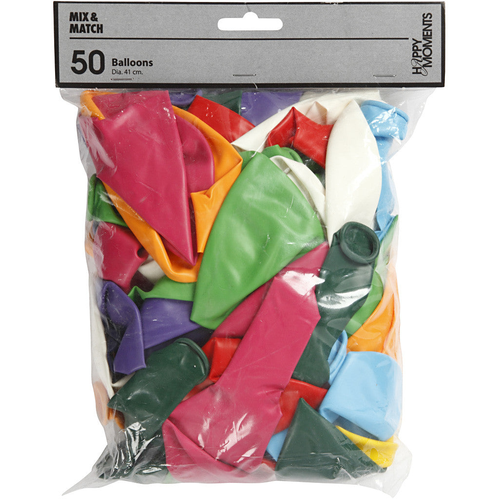 Balloons, dia. 43 cm, assorted colours, 50 pc/ 1 pack [HOB-59126]