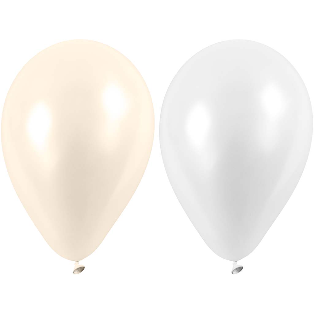Balloons, Round, dia. 23 cm, white, mother-of-pearl, 10 pc
