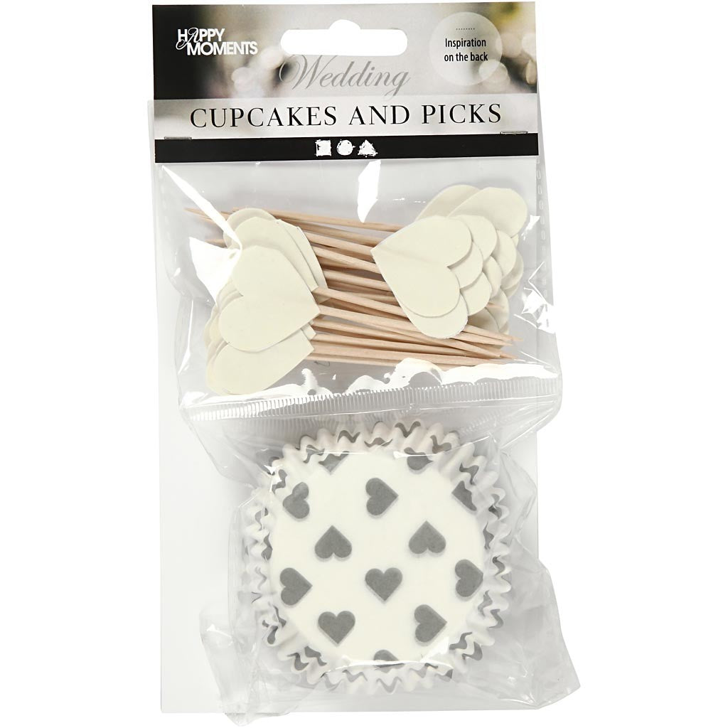 Cupcake cases and picks, off-white, H: 3 cm, D 5 cm, 40 g, 24 set/ 1 pack [HOB-59150]
