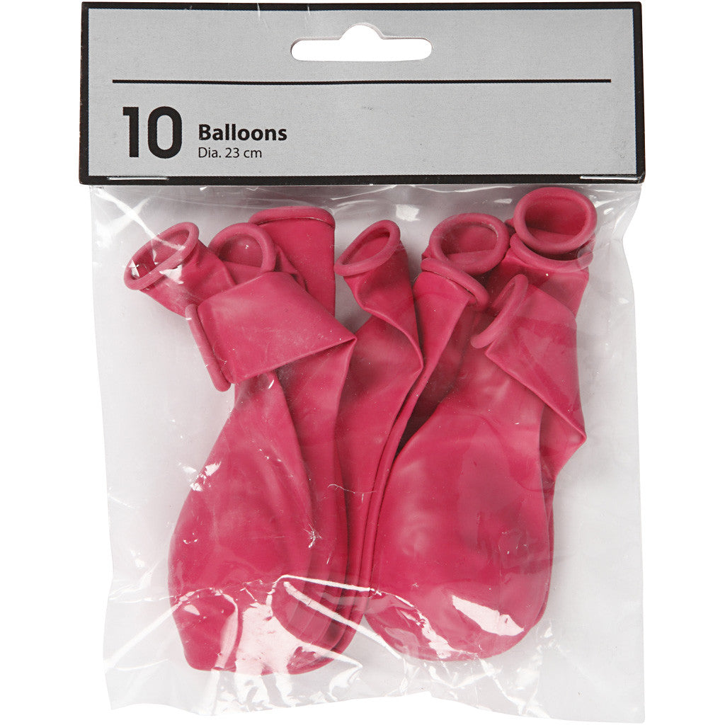 Balloons, round, dia. 23 cm, dark pink, 10 pc/ 1 pack [HOB-59167]
