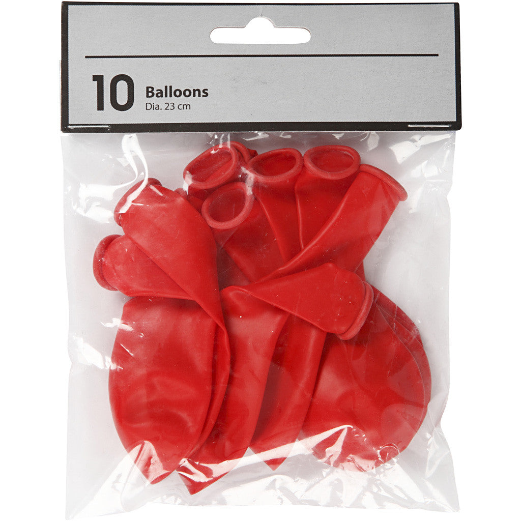 Balloons, round, dia. 23 cm, red, 10 pc/ 1 pack [HOB-59168]