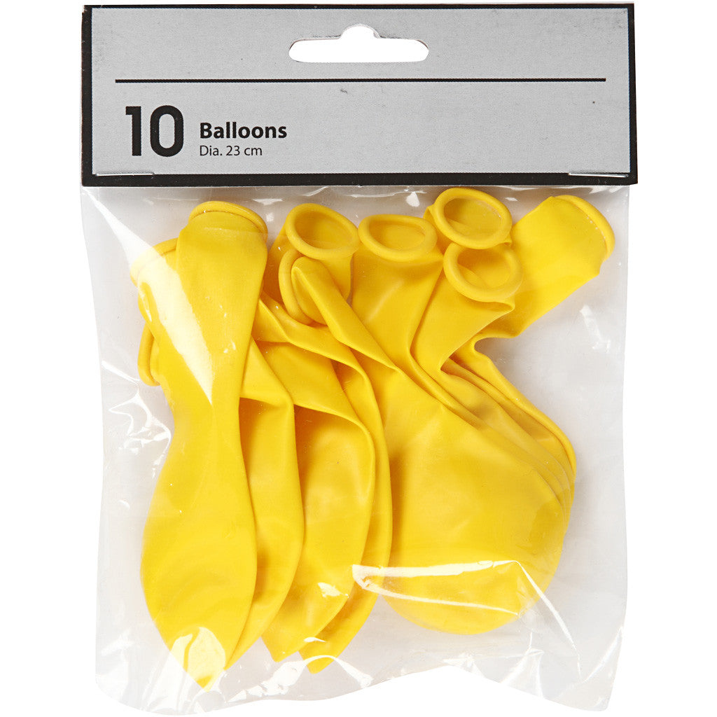 Balloons, round, dia. 23 cm, yellow, 10 pc/ 1 pack [HOB-59170]