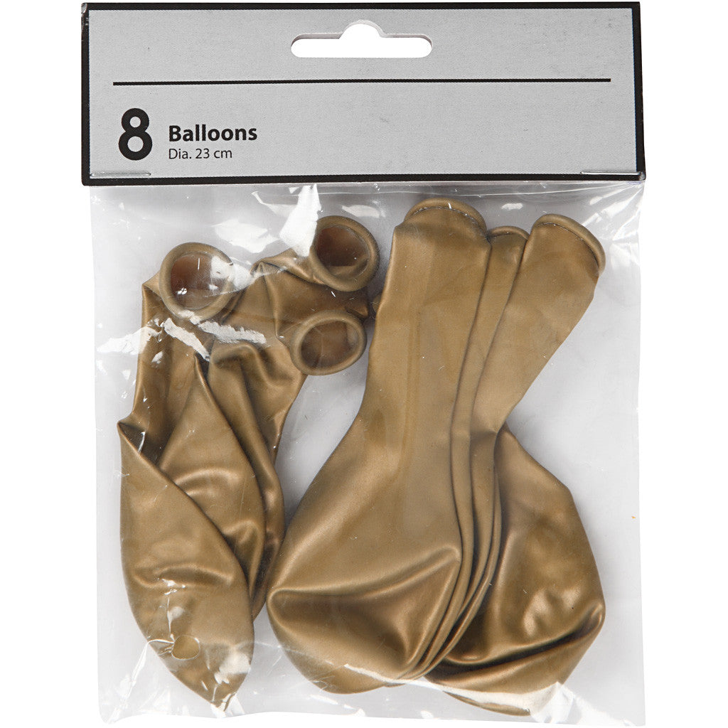 Balloons, round, dia. 23 cm, gold, 8 pc/ 1 pack [HOB-59171]
