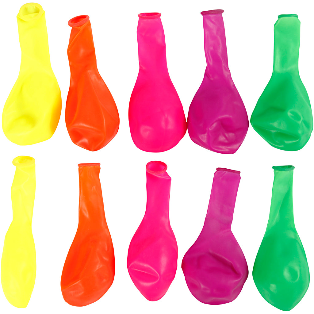 Balloons, round, dia. 23 cm, neon colours, 10 pc