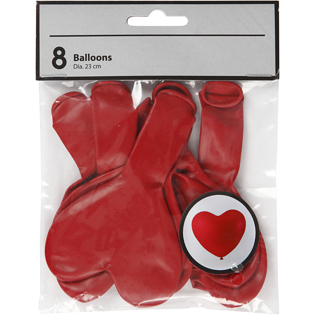 Balloons, hearts, red, 8 pc/ 1 pack [HOB-59176]