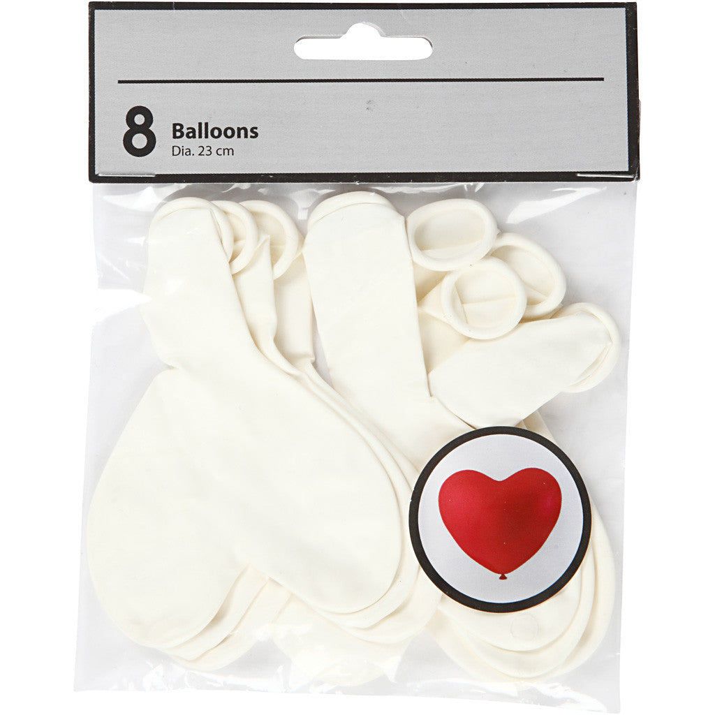 Balloons, hearts, white, 8 pc/ 1 pack [HOB-59177]