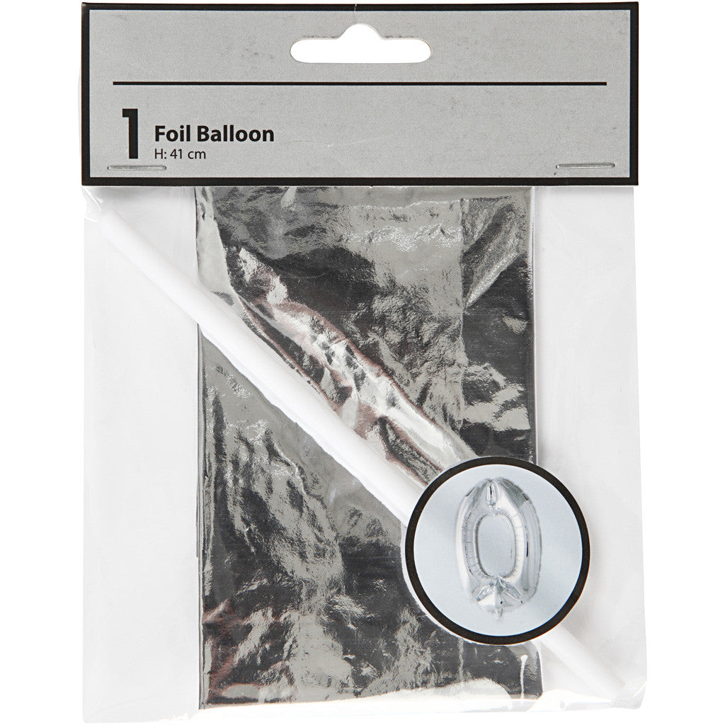 Foil Balloon, 0, H: 41 cm, silver, 1 pc [HOB-59184]
